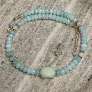 Genuine Aqua Quartz Statement Necklace With Chunky Amazonite Focal Point